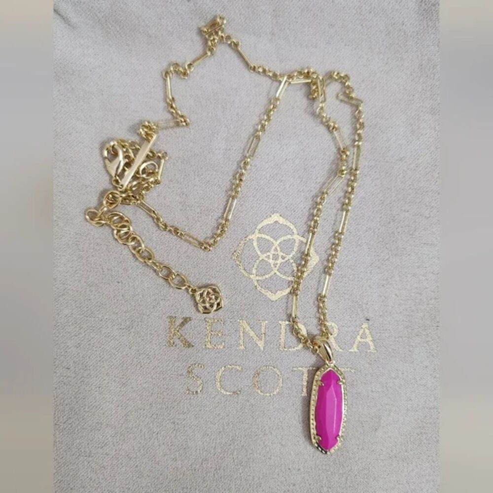 NWOT Kendra Scott Eva Magenta Frances Genuine Agate Pendant Necklace 14k Gold